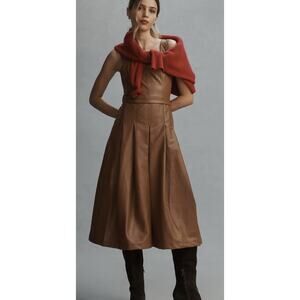 Anthropologie 'Pilcro' Brown Faux Leather Pleated Pinafore Dress Size 0